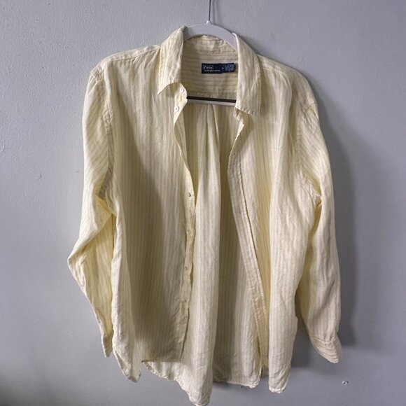 Polo Ralph Lauren Yellow & White Striped Linen Button-Up Shirt – Size M - Picture 1 of 7